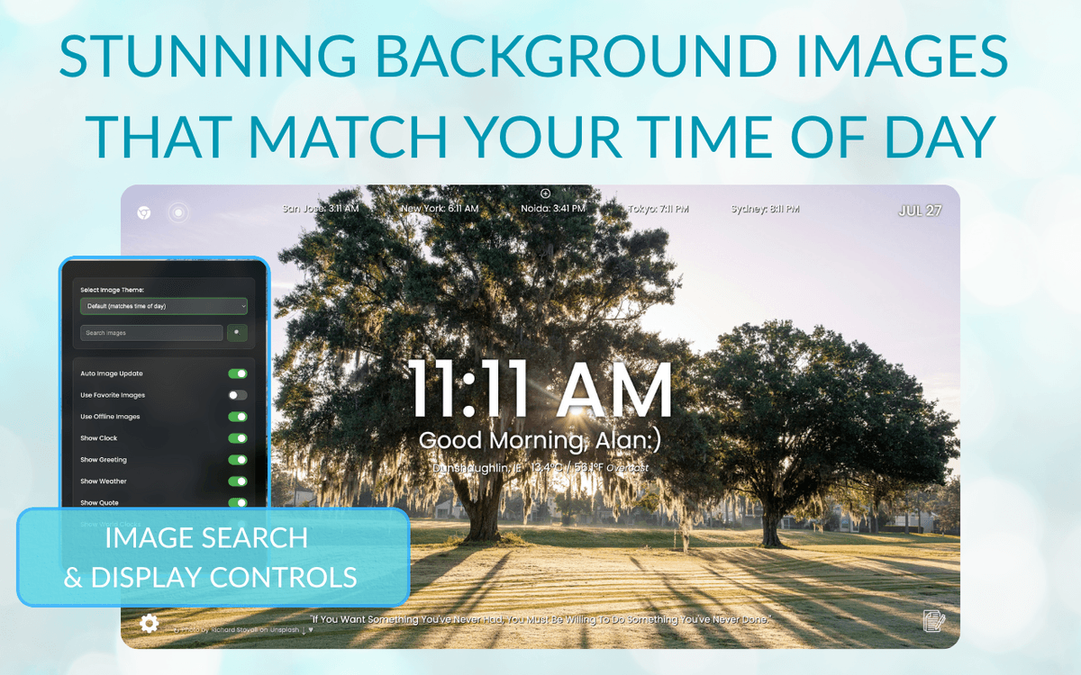 Chromentum dynamic backgrounds feature - Shows time-based background changes from morning forests to evening sunsets